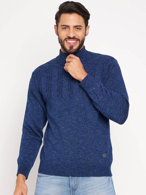 duke navy blue regular fit self pattern sweater