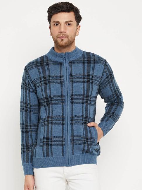 duke denim blue regular fit self pattern sweater