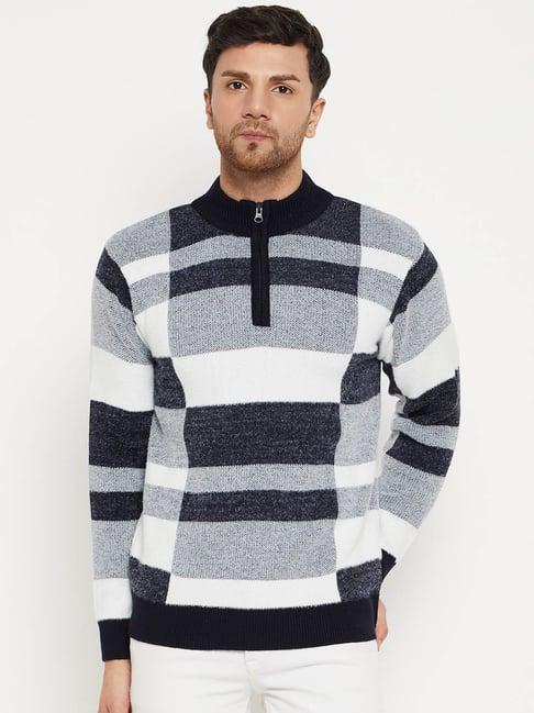 duke navy blue regular fit self pattern sweater