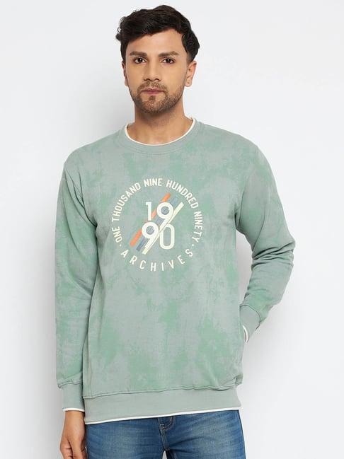 duke sage green regular fit printed sweatshirt