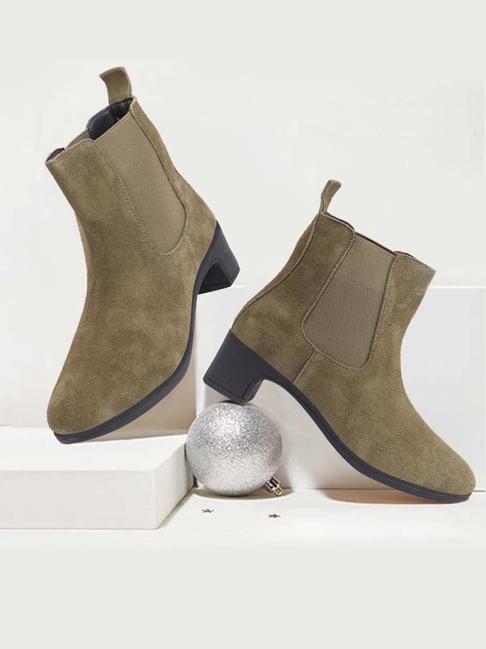 fausto women's olive chelsea boots