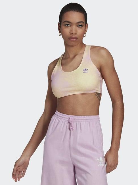 adidas originals purple & beige printed sports bra