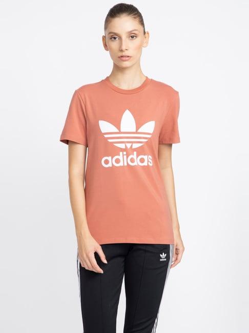 adidas originals peach cotton printed sports t-shirt