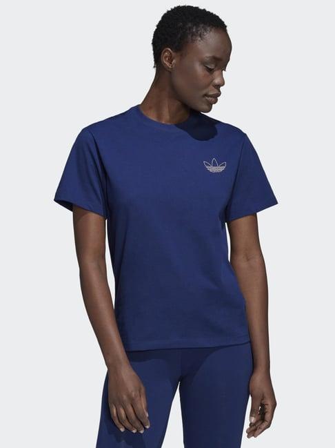 adidas originals blue cotton printed sports t-shirt