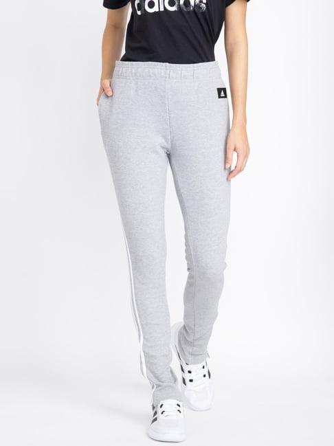 adidas grey cotton striped sports tights