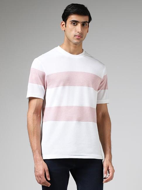 wes lounge by westside white & pink striped relaxed fit t-shirt