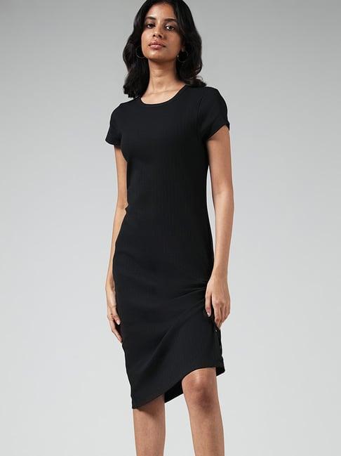 nuon by westside solid black scrunch dress