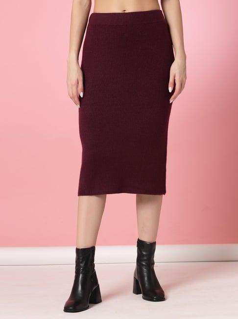 mafadeny maroon regular fit skirt