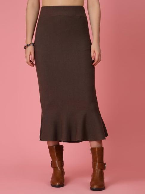 mafadeny brown regular fit skirt