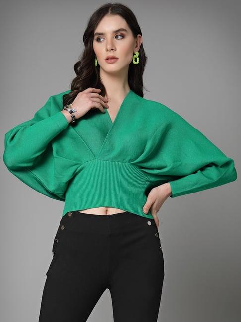 mafadeny green regular fit crop top