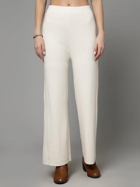 mafadeny off white regular fit mid rise palazzos