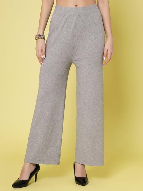 mafadeny light grey regular fit mid rise palazzos