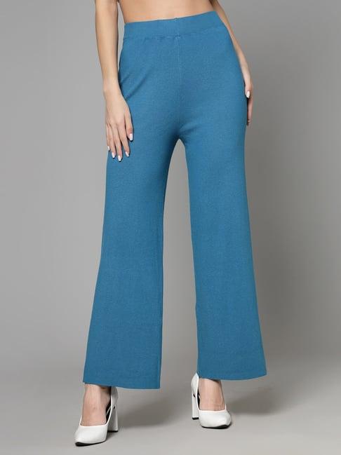 mafadeny teal regular fit mid rise palazzos