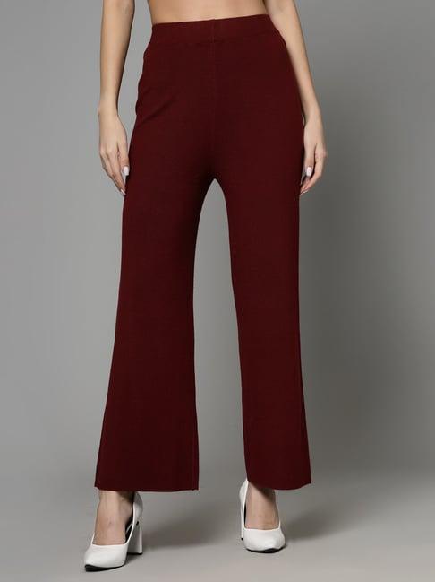 mafadeny maroon regular fit mid rise palazzos