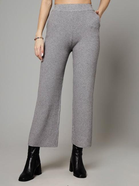 mafadeny light grey regular fit mid rise palazzos