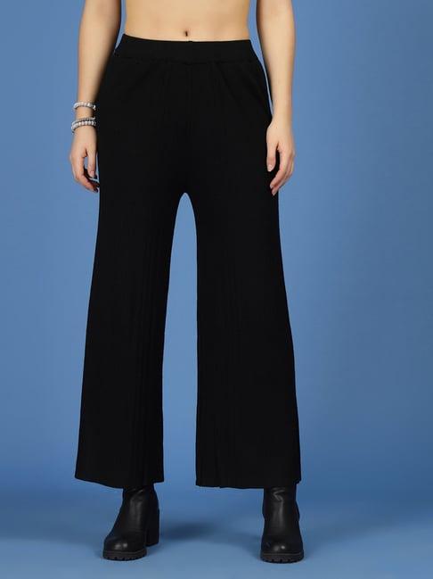 mafadeny black regular fit mid rise palazzos