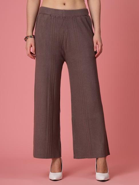 mafadeny brown regular fit mid rise palazzos