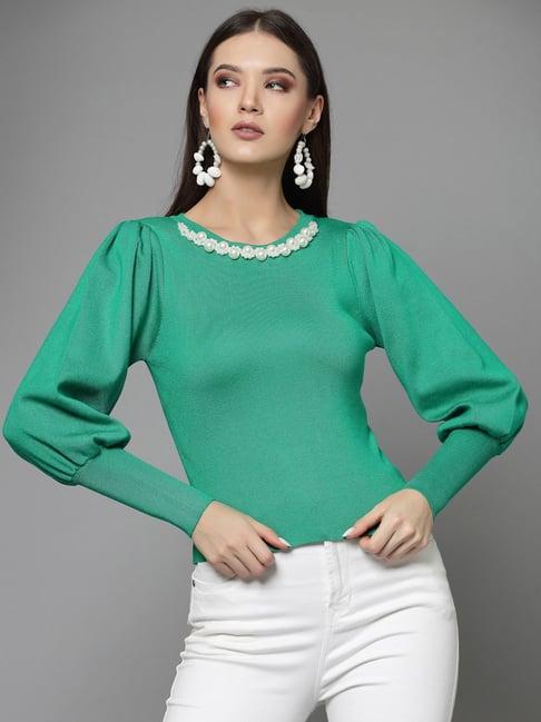 mafadeny green embellished sweater