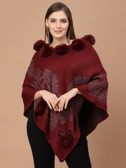 mafadeny maroon printed poncho