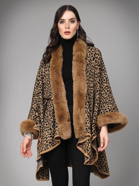 mafadeny brown animal print poncho