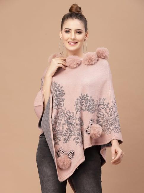 mafadeny peach printed poncho