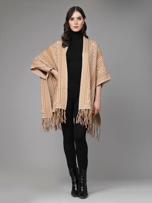 mafadeny beige printed poncho