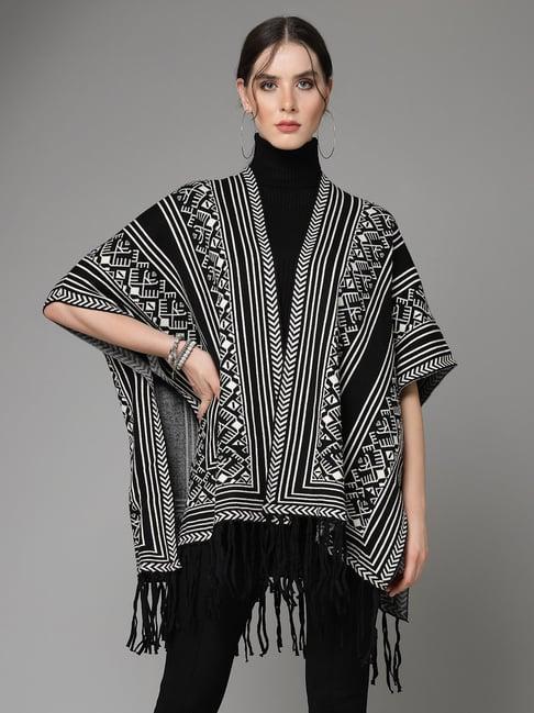 mafadeny black & white printed poncho