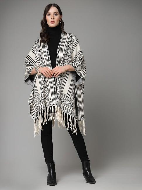 mafadeny white printed poncho