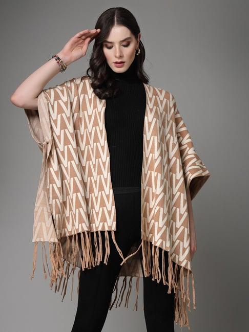 mafadeny beige printed poncho