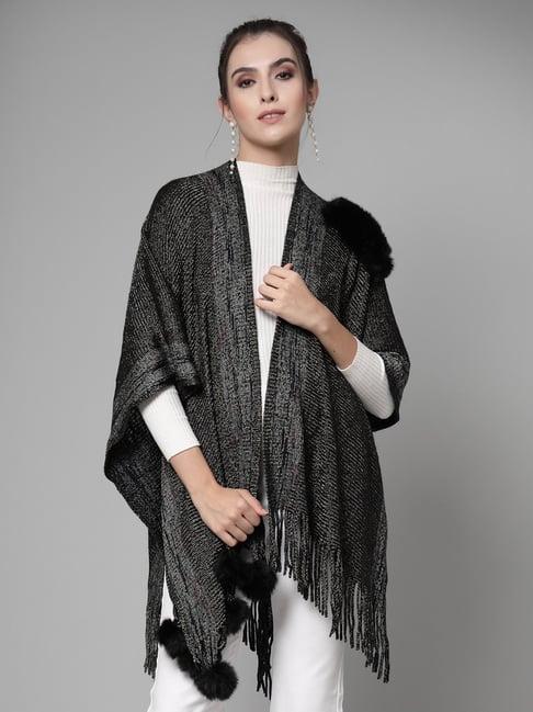 mafadeny black textured poncho