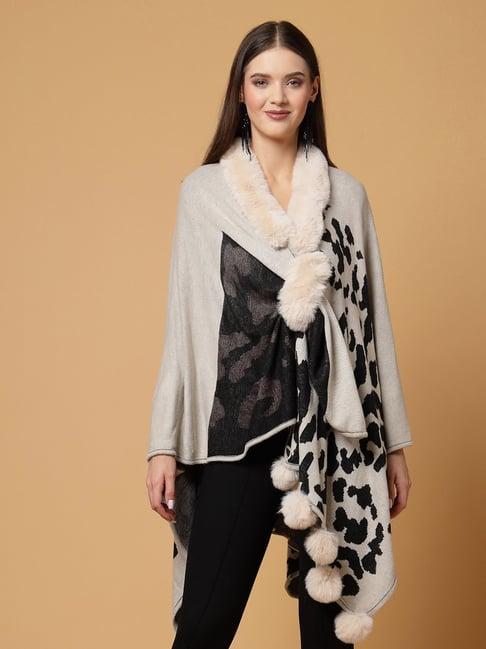 mafadeny cream printed poncho