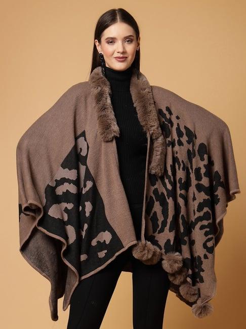 mafadeny brown printed poncho