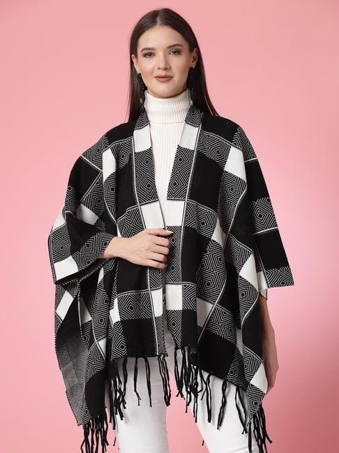 mafadeny black & white checks poncho