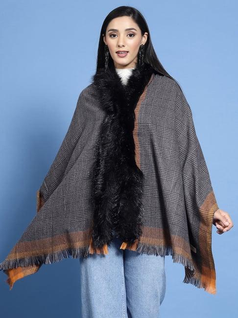 mafadeny black checks poncho