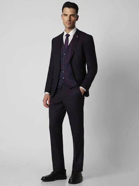 van heusen plum slim fit three piece suit