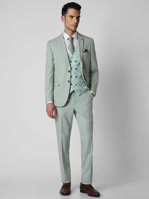 van heusen sky green slim fit three piece suit