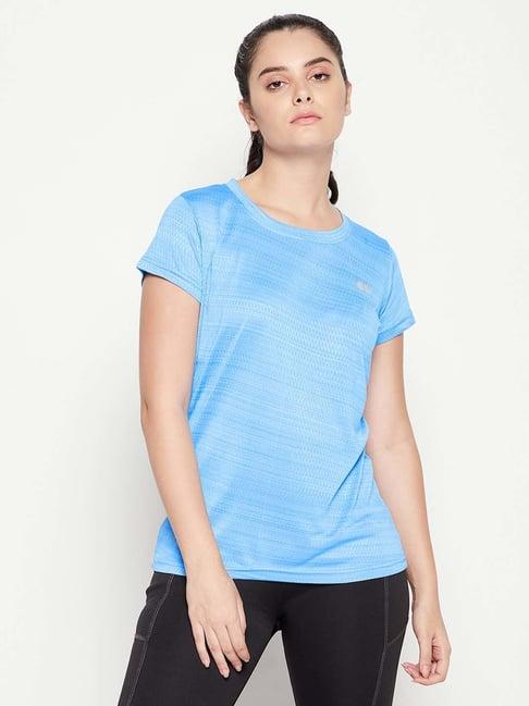 clovia blue printed sports t-shirt