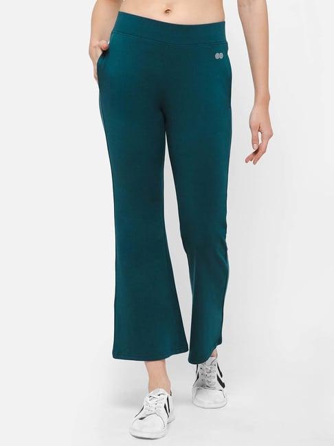 clovia teal blue cotton mid rise yoga pants