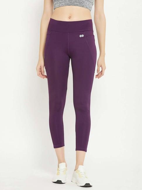 clovia purple mid rise sports tights