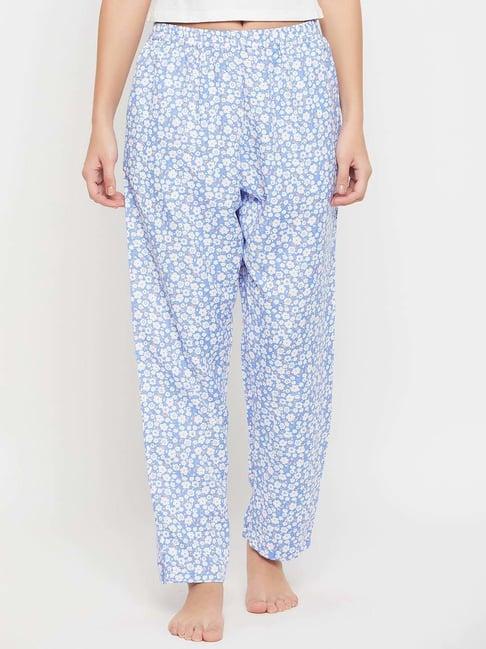 clovia blue floral print pyjamas