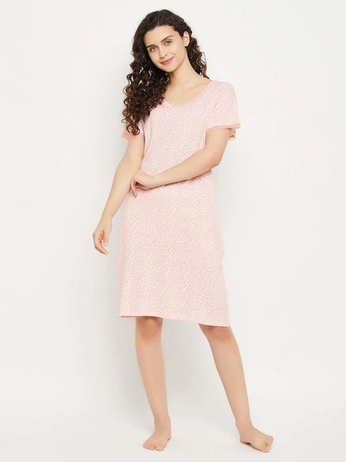 clovia peach floral print night dress