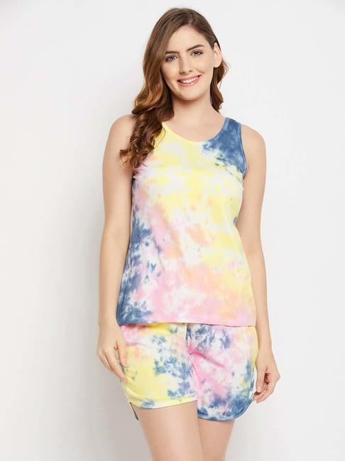 clovia multicolored cotton tie & dye top shorts set