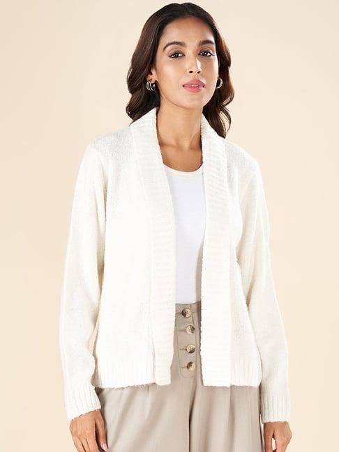 akkriti by pantaloons off-white self pattern shrug