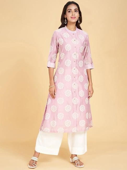 rangmanch by pantaloons purple printed a line kurta