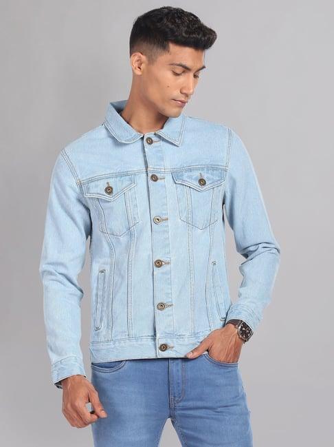 ad by arvind sky blue slim fit denim jacket