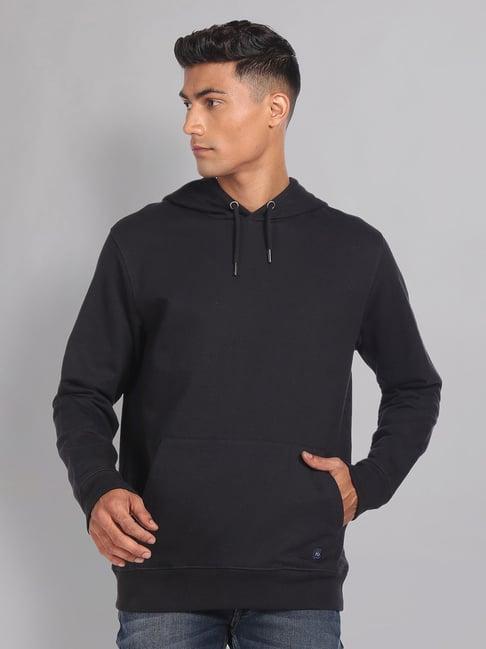 ad by arvind black slim fit hooded sweatshirt