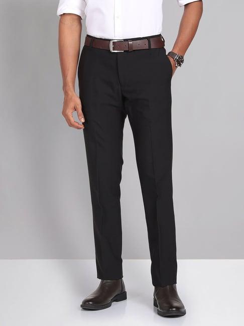 ad by arvind black slim fit flat front trousers