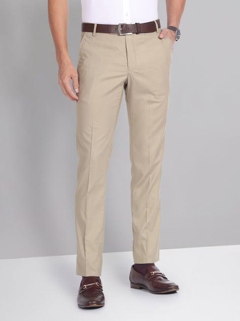 ad by arvind light brown slim fit flat front trousers