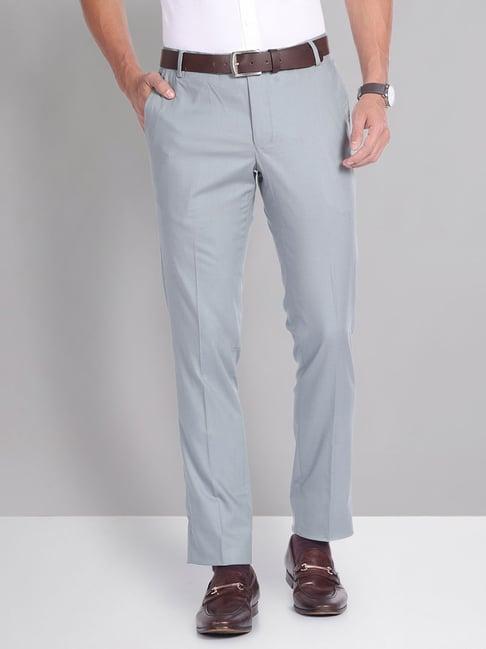 ad by arvind light grey slim fit flat front trousers