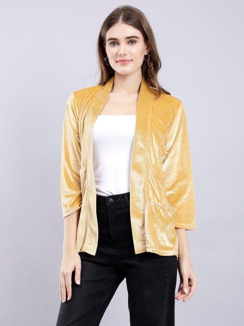 anvi be yourself gold velvet regular fit shrug